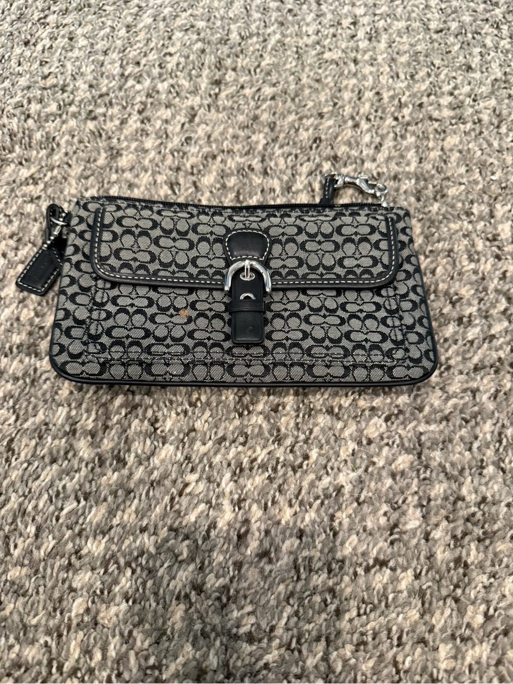 Coach Gray/Black Signature Canvas Wristlet with Buckle Detail